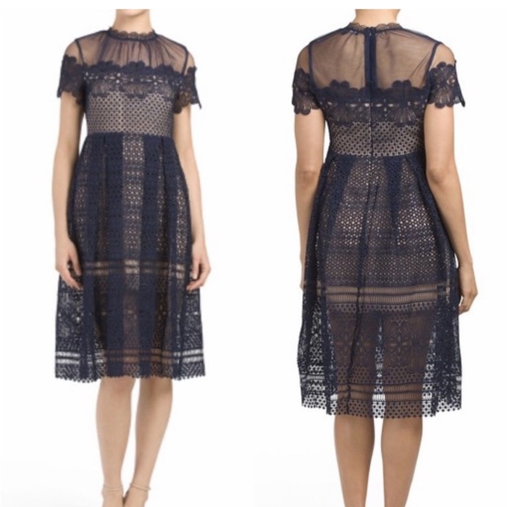 Romeo & Juliet Couture Navy Lace Midi Dress - Picture 2 of 2
